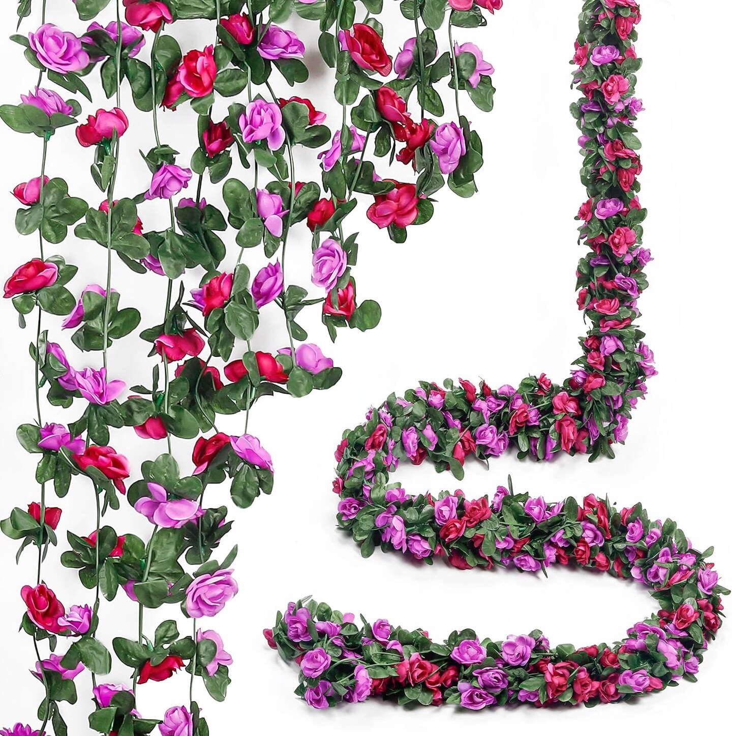5Pcs 41FT Purple Flower Garland Artificial Rose Arch Vines Fake Spring Floral Garland