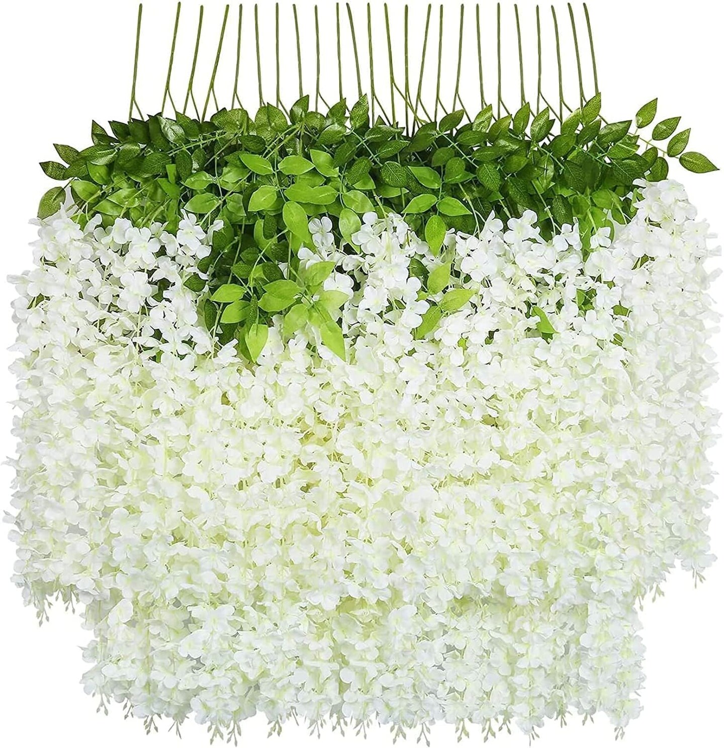 12 Pack Artificial Wisteria Vine Hanging Flower Garland (12, White)