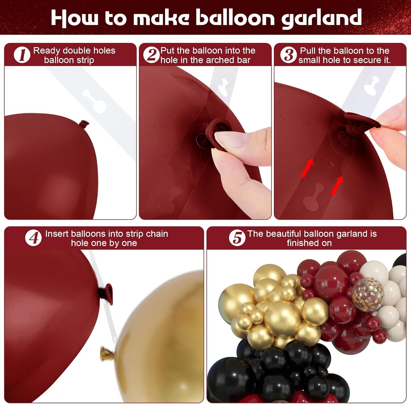 145Pcs Burgundy and Gold Graduation Balloon Arch Kit - Maroon Black and Gold Garland with Star Foils & Confetti Balloons - Class of 2026 Party Decorations for College and High School