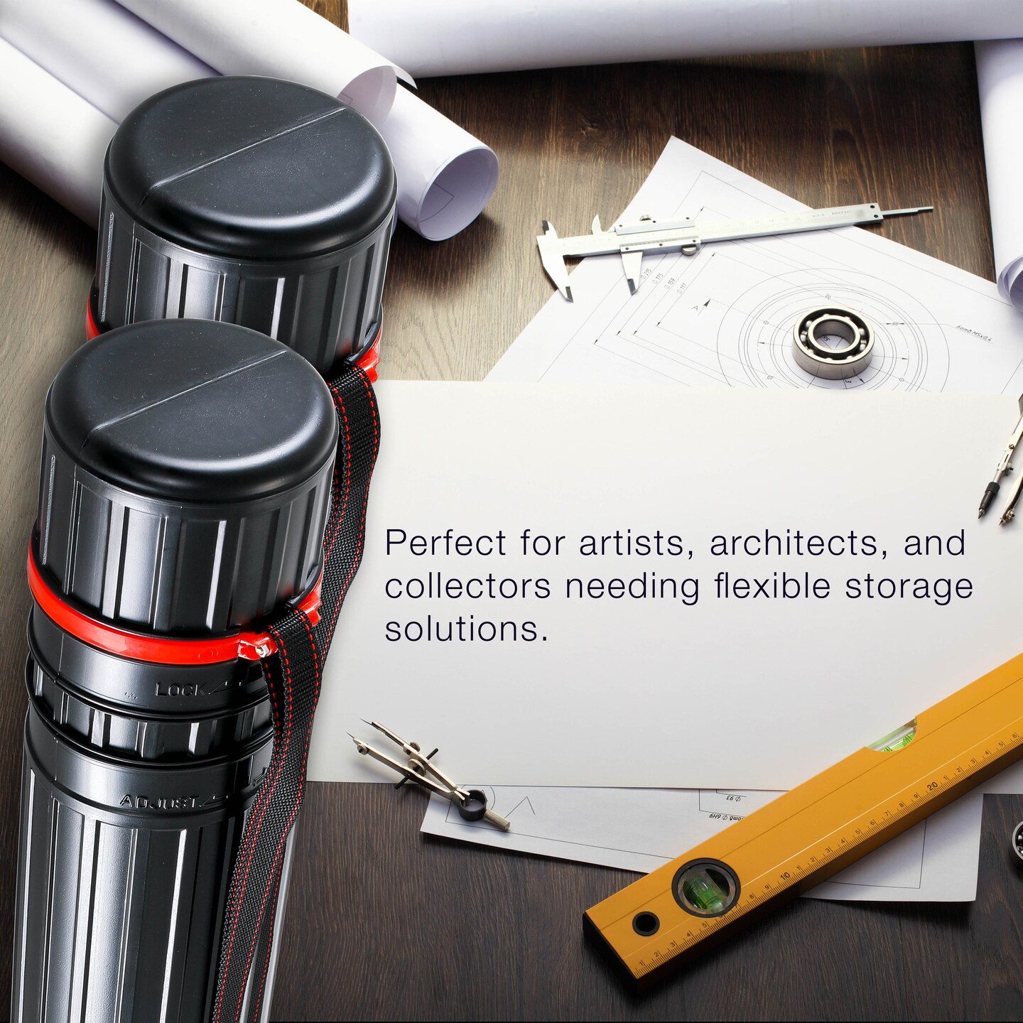 Black Telescoping Drafting Tube (Pack of 2) - 4" Outside/3-3/4" Inside Diameter, Expands 30-1/4" to 52", Durable Protection with Shoulder Strap - Ideal for Posters, Blueprints, Art