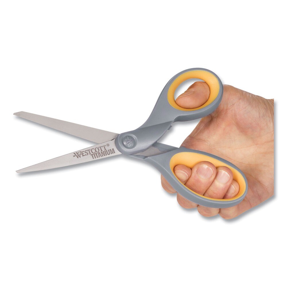 Westcott 7 in. Titanium Bonded Straight Scissors with 3 in. Cut Length - Gray/Yellow Handle