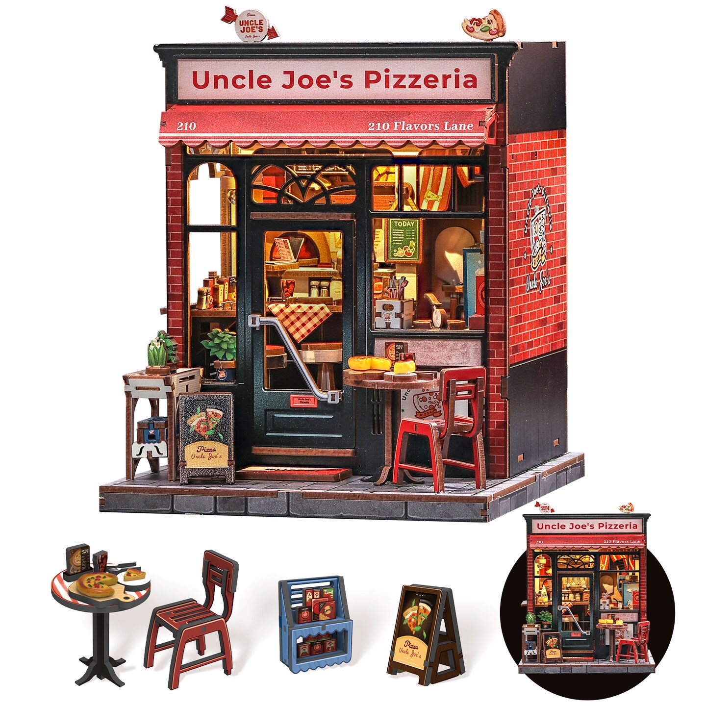CUTEBEE Book Nook Kit Uncle Joe's Pizzeria DIY Miniature House Shelf Insert Diorama