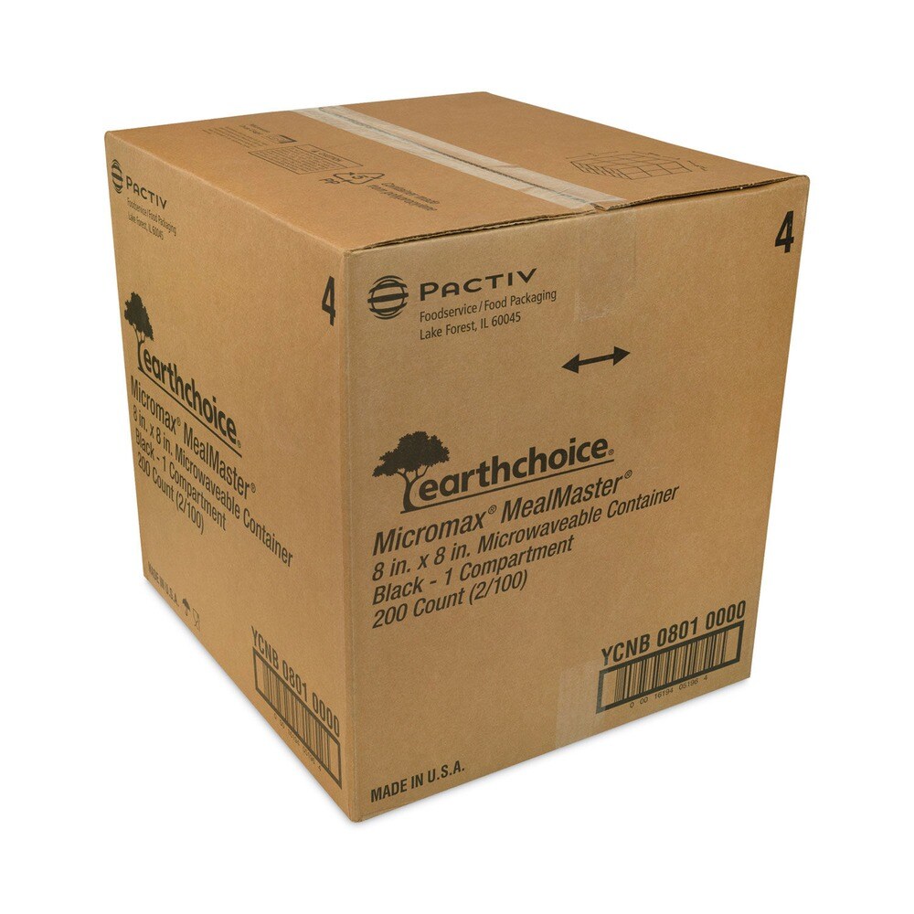 Pactiv Corp. 8.31 in. x 8.35 in. x 3.1 in. EarthChoice SmartLock Microwavable MFPP Plastic Hinged Lid Container - Black (200/Carton)