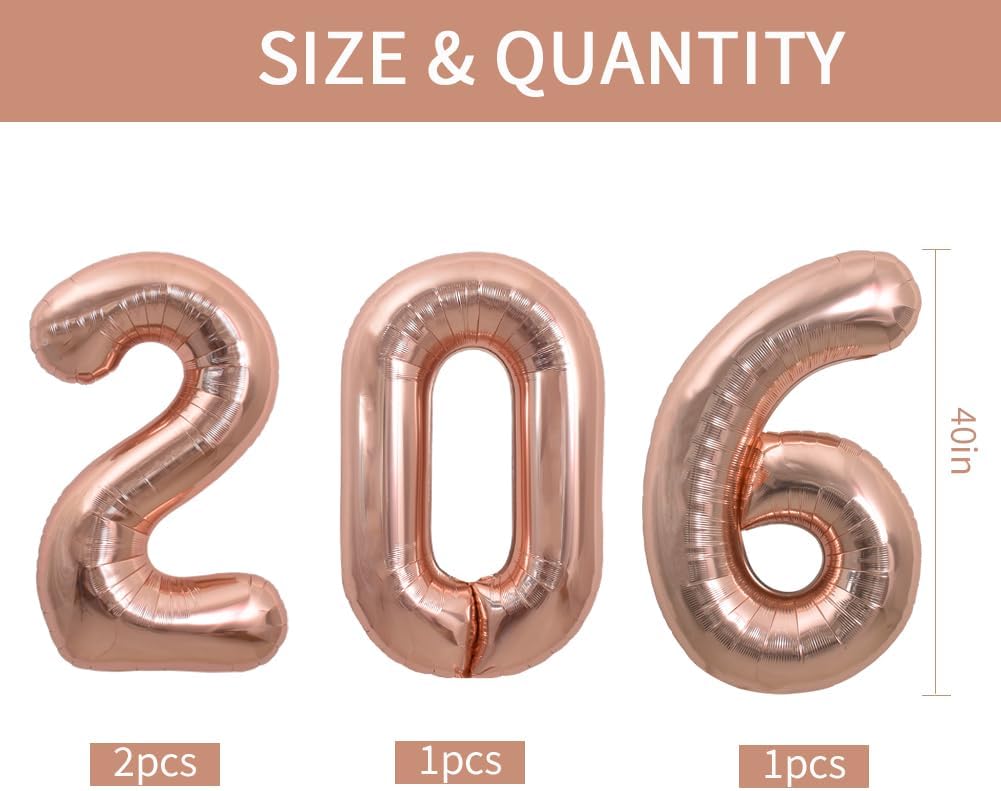 Jumbo 42-Inch Rose Gold 2026 Number Balloons - Giant Mylar Foil Graduation Sign - Class of 2026 Decorations for College, High School & Prom - Elegant 2026 New Year’s Eve & Anniversary Party Supplies