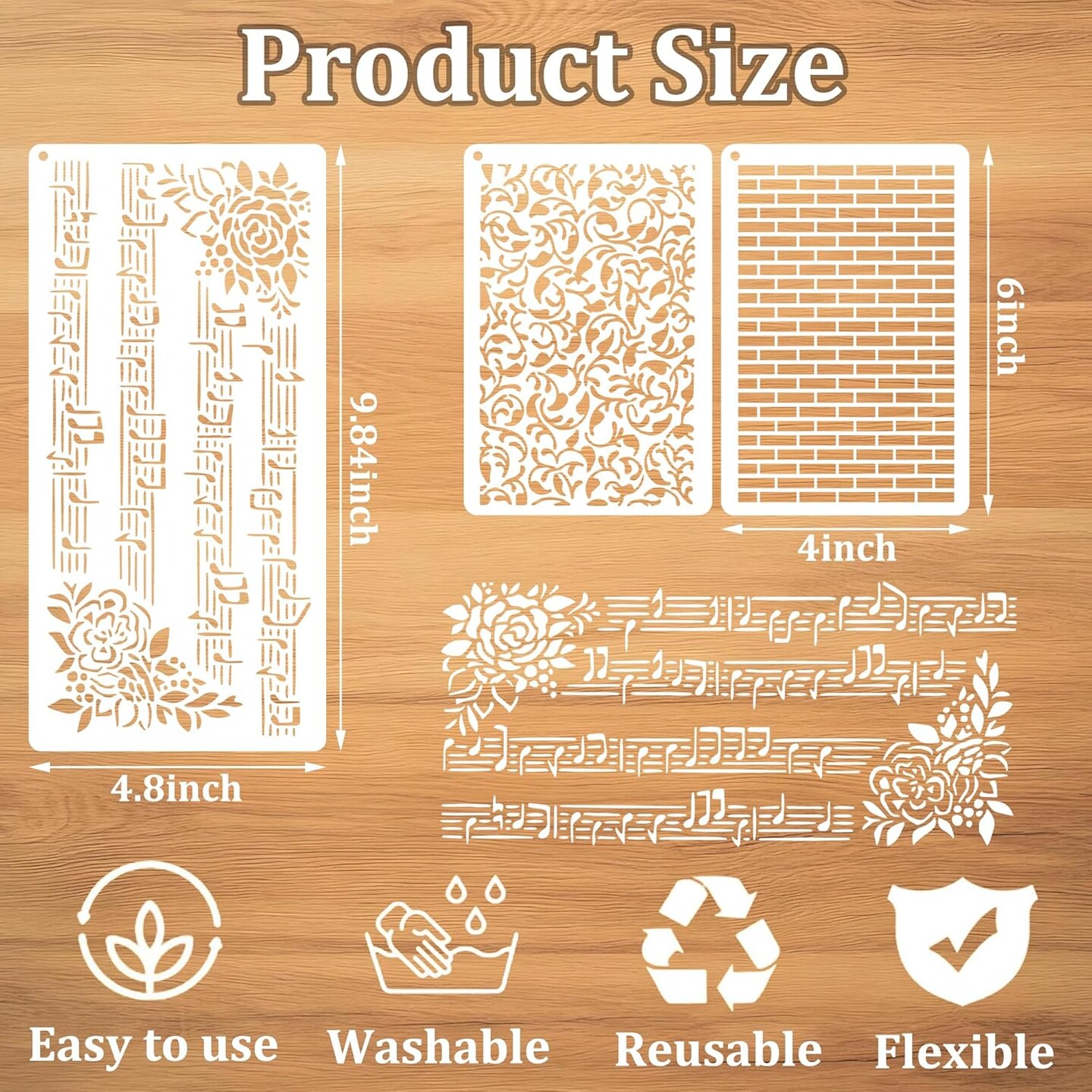 19 Pcs Stencils for Crafts Reusable,Branches Musical Notes Brick Floral Journal Stencils for Junk Journal,Art Card,Scrapbook,Cake and Wood Furniture