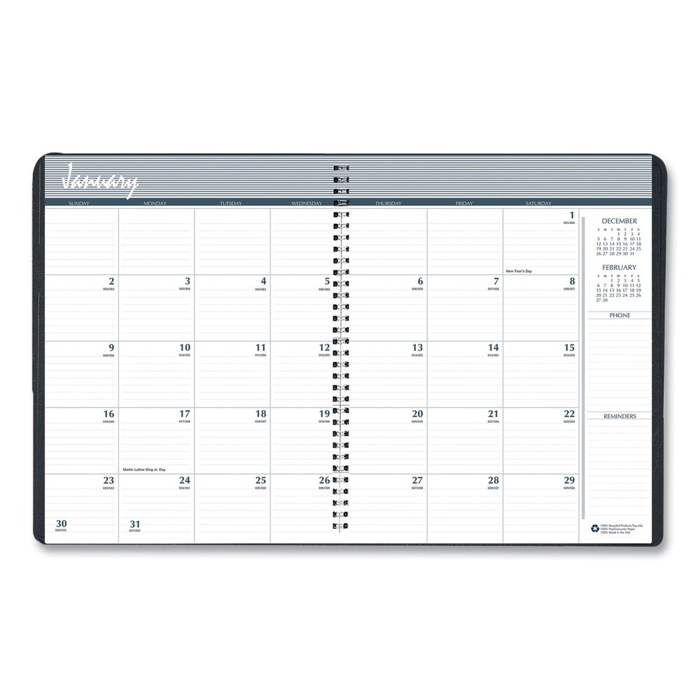 House of Doolittle 11 in. x 8.5 in. 14-Month (Dec 2025-Jan 2027) Recycled Ruled Monthly Planner - Black Cover