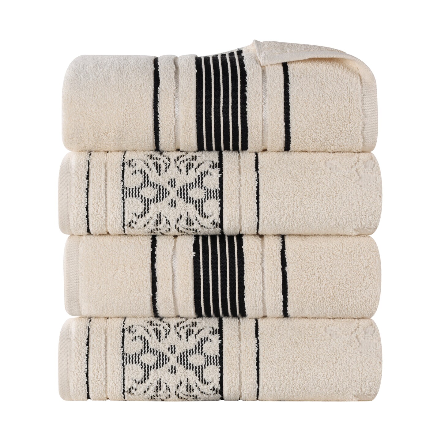 Set of 4 Zero Twist Cotton Floral Jacquard Bath Towel Set Ultra