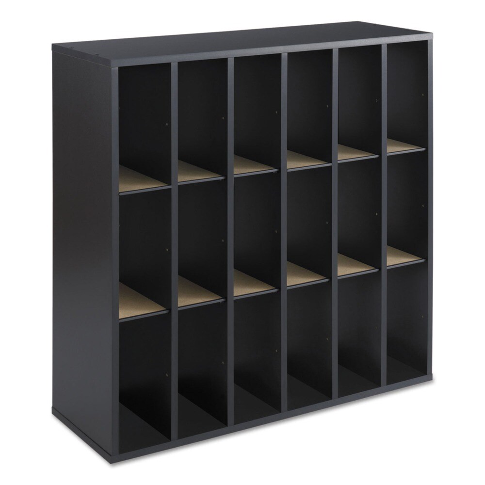 Safco 33.75 in. x 12 in. x 32.75 in. 18 Compartments Stackable Wood Mail Sorter with Adjustable Dividers - Black