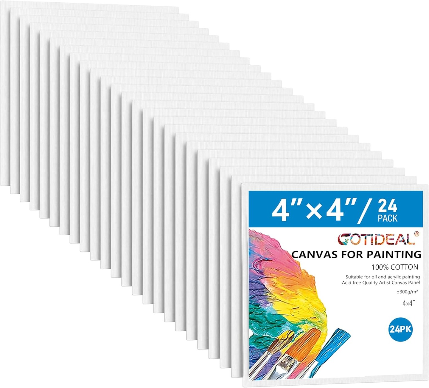 24 Pack 4” x 4” Canvas Panels – Professional Primed 100% Cotton