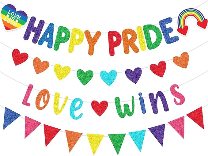 4 Pcs Happy Pride Banner Rainbow Pride Love Wins Banner Rainbow Flag Banner LGBTQ Banner Photography Happy Pride Wall Decor for Gay Pride Decoration Pride Month Decorations