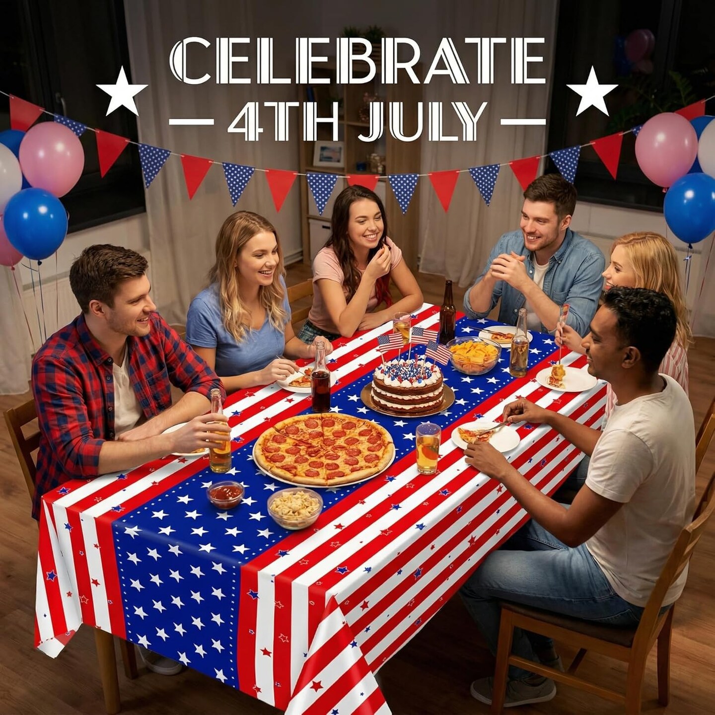 2 Pack Patriotic American Flag Tablecloth – 54” x 108” Disposable Plastic Red, White & Blue Stars & Stripes Table Covers for 4th of July, Independence Day, Memorial Day & Outdoor Party Decorations
