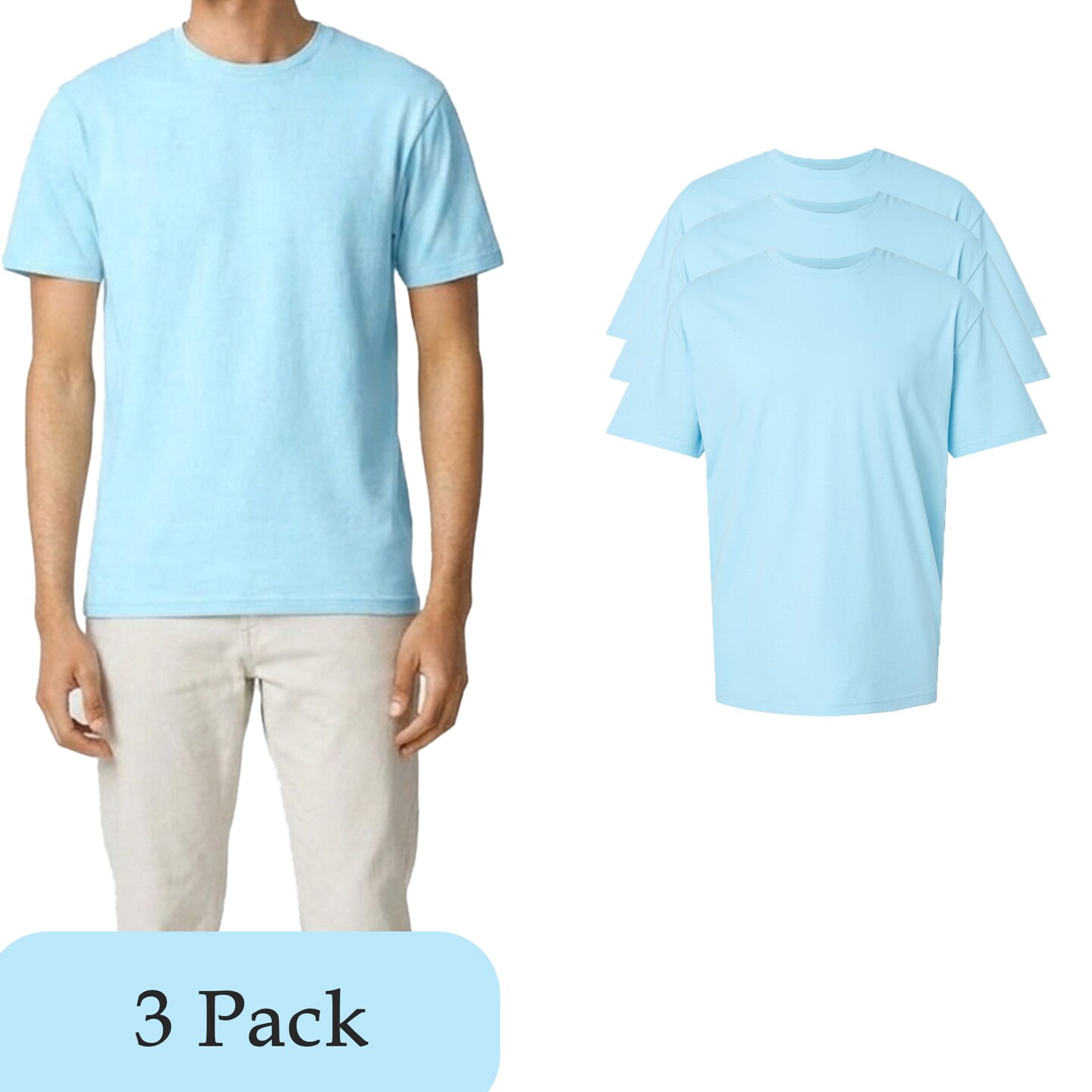 Gildan Men’s Softstyle Lightweight T-Shirt, Short Sleeve Cotton Tee for DIY Printing Projects, Sky