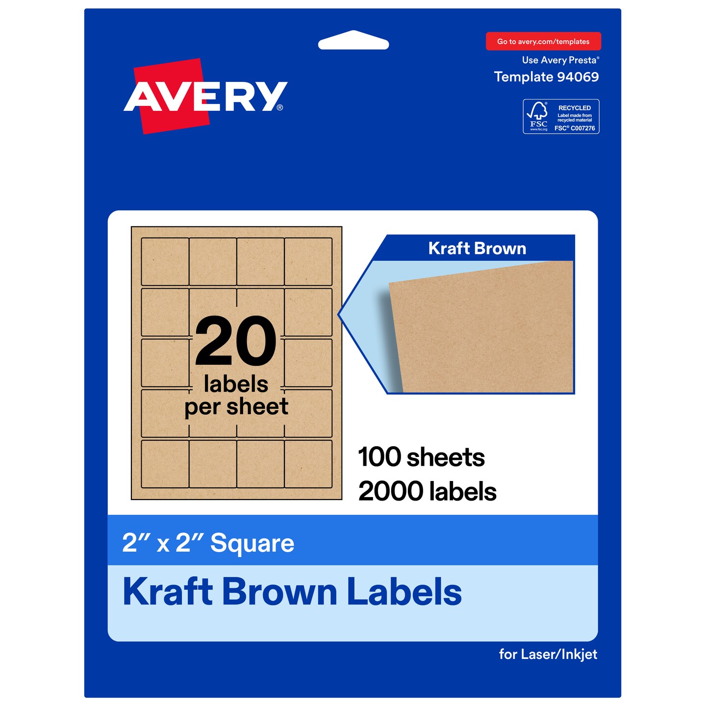 Avery® Kraft Brown Square Labels, 2