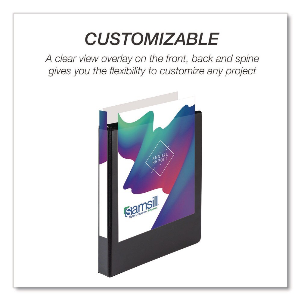 Samsill 11.5 in. x 8.5 in. 3 Rings 1 in. Capacity Durable D-Ring View Binders - Black (4/Pack)