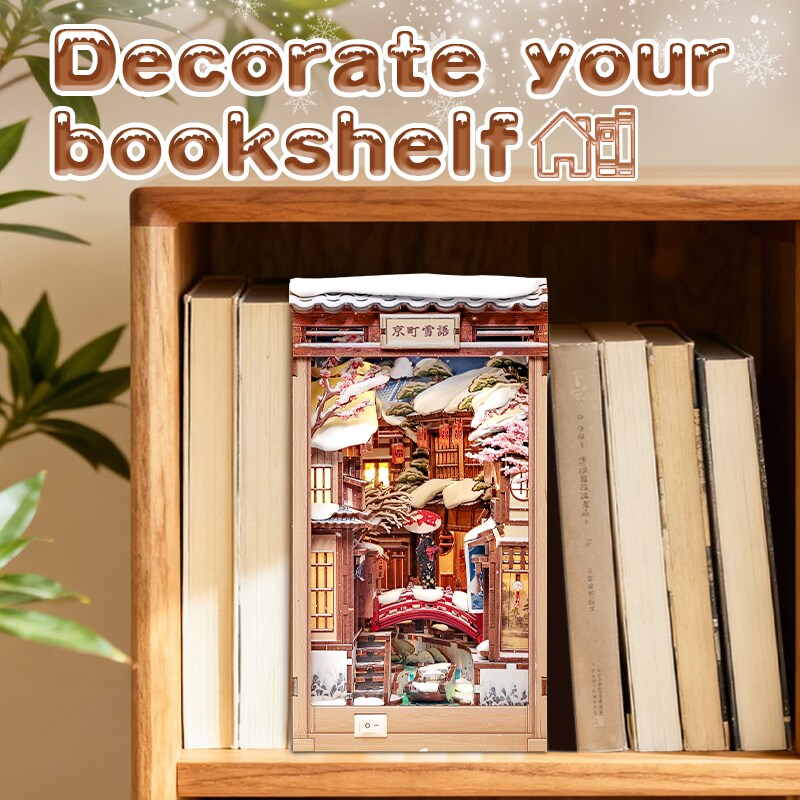 Kyoto Snow Whisper DIY Book Nook Kit with LED Light, Japanese
