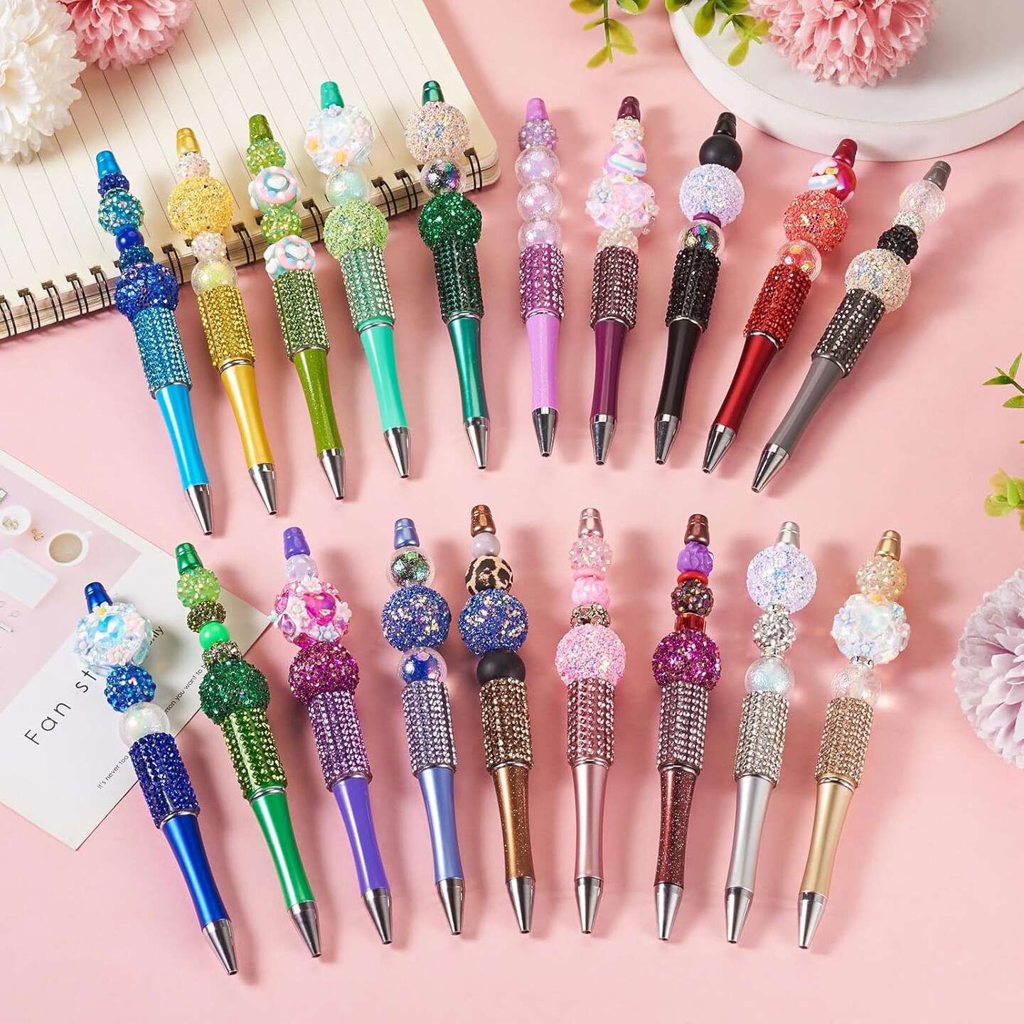 10PCS Diamond Beadable Pens – Silver Rhinestone Crystal Ballpoint Pens with Black Ink, DIY Beaded Plastic Pens for Crafts, Office, School & Personalized Gifts