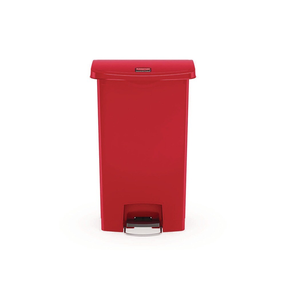 Rubbermaid Commercial Streamline 18-Gallon Front Step Style Resin Step-On Container - Red
