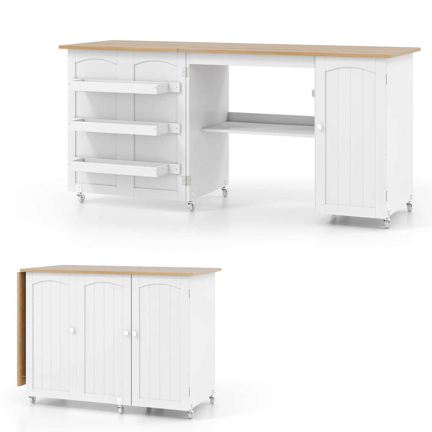 Multi Functional Foldable Sewing Table with Storage Cabinet and