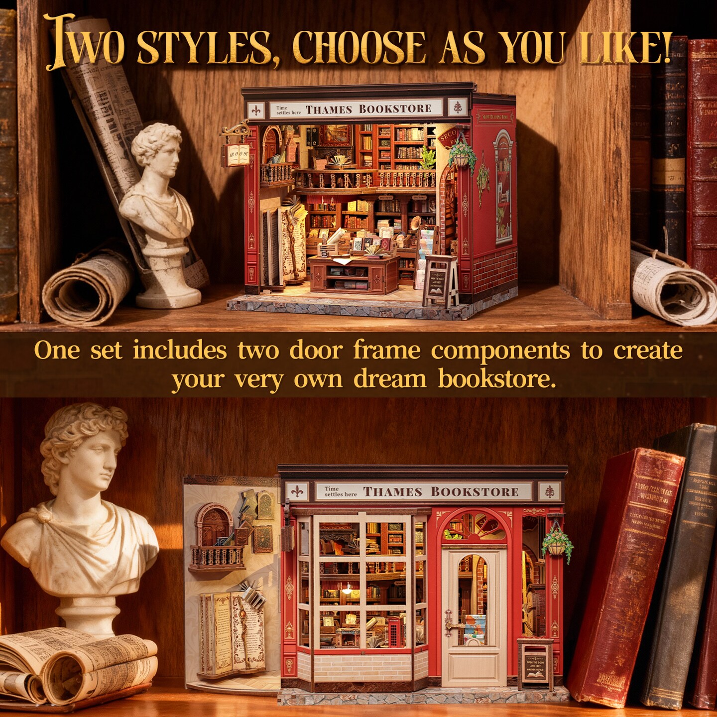 CUTEBEE Book Nook Kit Thames Bookstore DIY Miniature House Shelf Insert Diorama