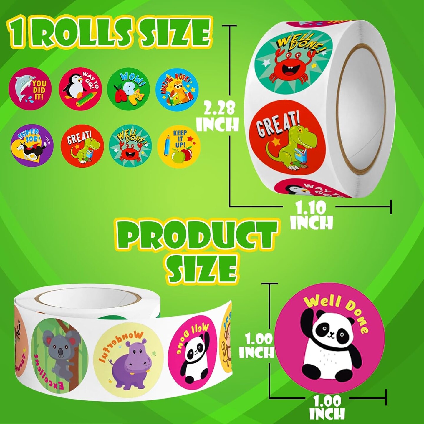 1500PCS Round Animal Motivational Reward Stickers for Kids – 3 Rolls Classroom Incentive Stickers for Teachers | Cute Animal Behavior Chart, Potty Training & School Prize Stickers Bulk