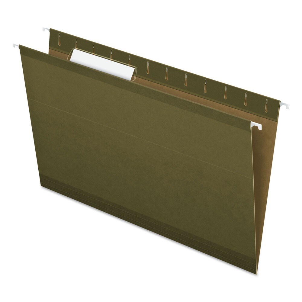 Pendaflex 1/3-Cut Tabs Legal Size Reinforced Hanging File Folders with Printable Tab Inserts - Standard Green (25/Box)