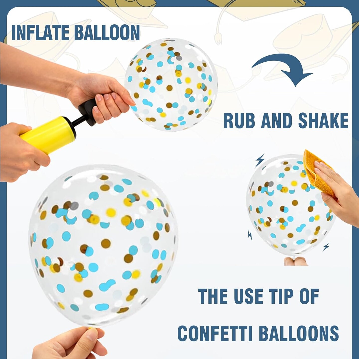 Graduation Decorations 2026 - Graduation Balloons 62pcs 12 Inch Navy Blue Gold White Grad Print Latex Confetti Balloon for College High School Class of 2026 Congrats Grad Party Decor Supplies (Ribbon)
