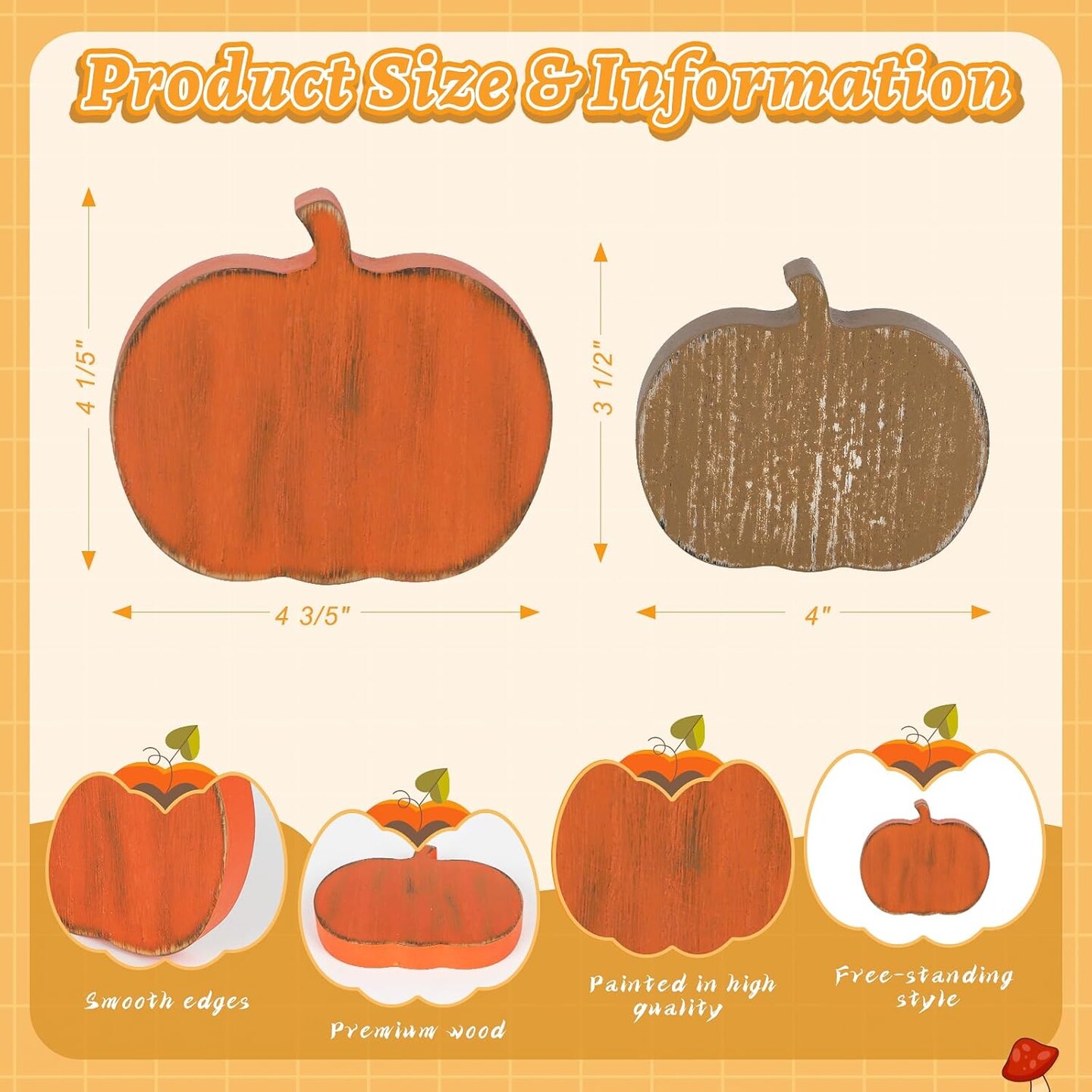 Wooden Fall Pumpkin Decorations for Home – 4PCS Rustic Farmhouse Thanksgiving Pumpkin Block Signs for Tiered Tray, Tabletop, Shelf, Office & Autumn Harvest Mantel Decor