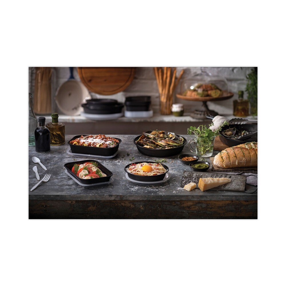 Pactiv Corp. EarthChoice Versa2Go 6.8 in. x 6.8 in. x 1.8 in. 22 oz. Plastic Microwaveable Container - Black/Clear (150/Carton)