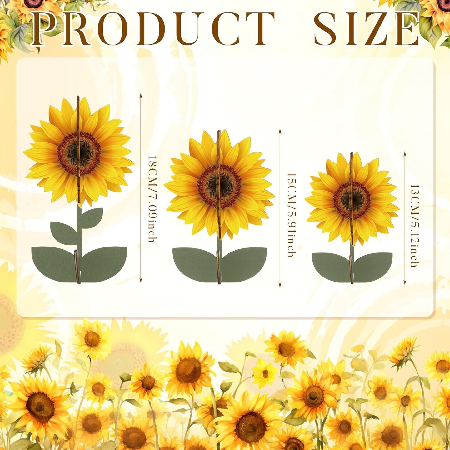 24 PCS Wooden Sunflower Table Decor – 3D Retro Floral Block Signs for Summer Farmhouse Centerpiece, Tiered Tray, Shelf, Mantel, Kitchen & Rustic Home Decoration