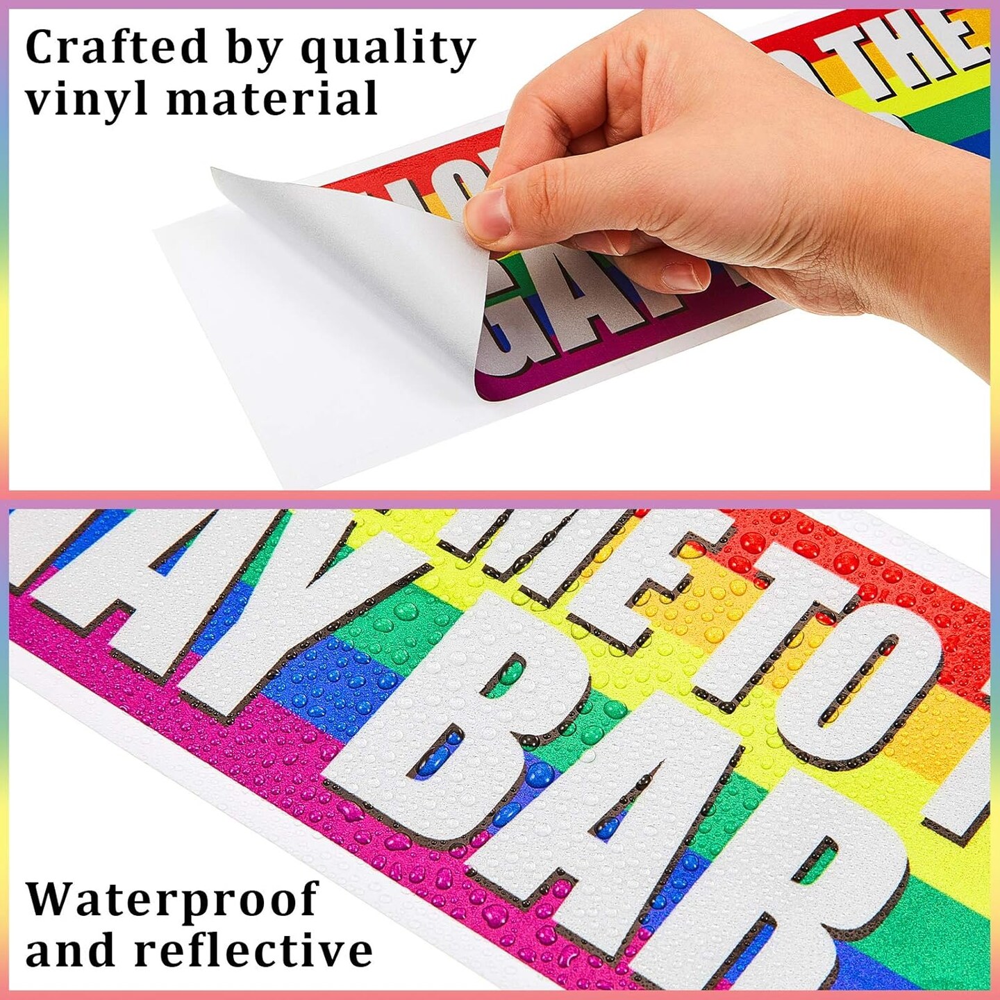 2 Pieces Large Gay Pride Bumper Sticker Colorful Waterproof Funny LGBT Stickers Gay Pride Prank Sign for Car Vehicle Truck RV SUV Auto Boat Laptops Decoration, 10 x 3 Inches