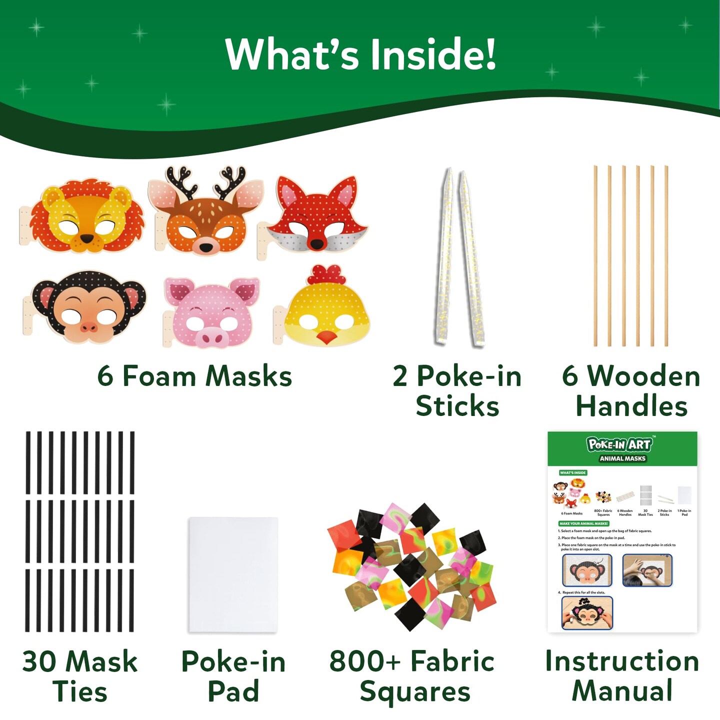 Poke-in Art - Animal Masks, Mess-Free Fun for Kids, DIY Wood Craft Kits, Creative Activity, Gifts for Girls & Boys Ages 4, 5, 6, 7, 8, 9