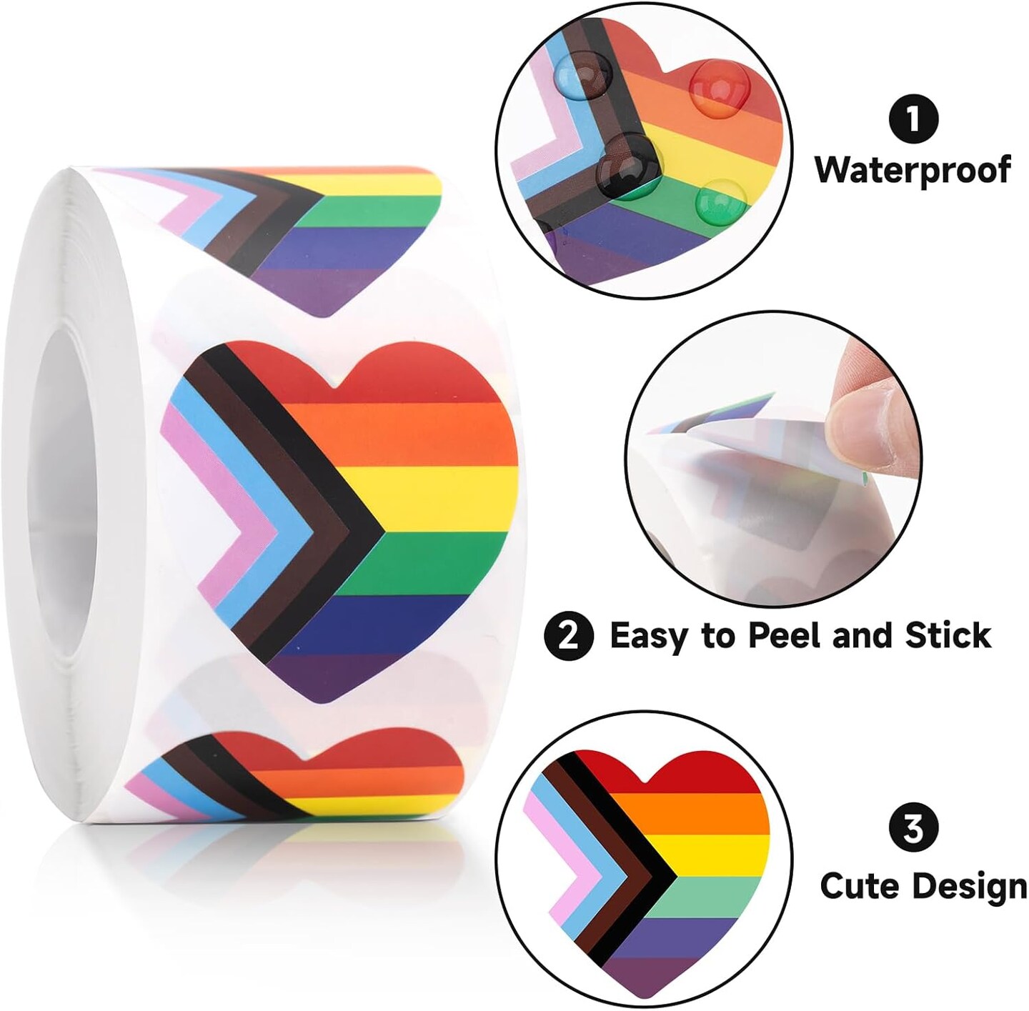 Lyreh 500pcs Autocollants Gay Pride, 3,8 cm 8 Styles Autocollant Cadeau en Forme de Cœur Arc-En-Ciel Décoration pour Fêtes LGBT Défilés Gays Lesbiennes et Bisexuels Mois de la Fierté