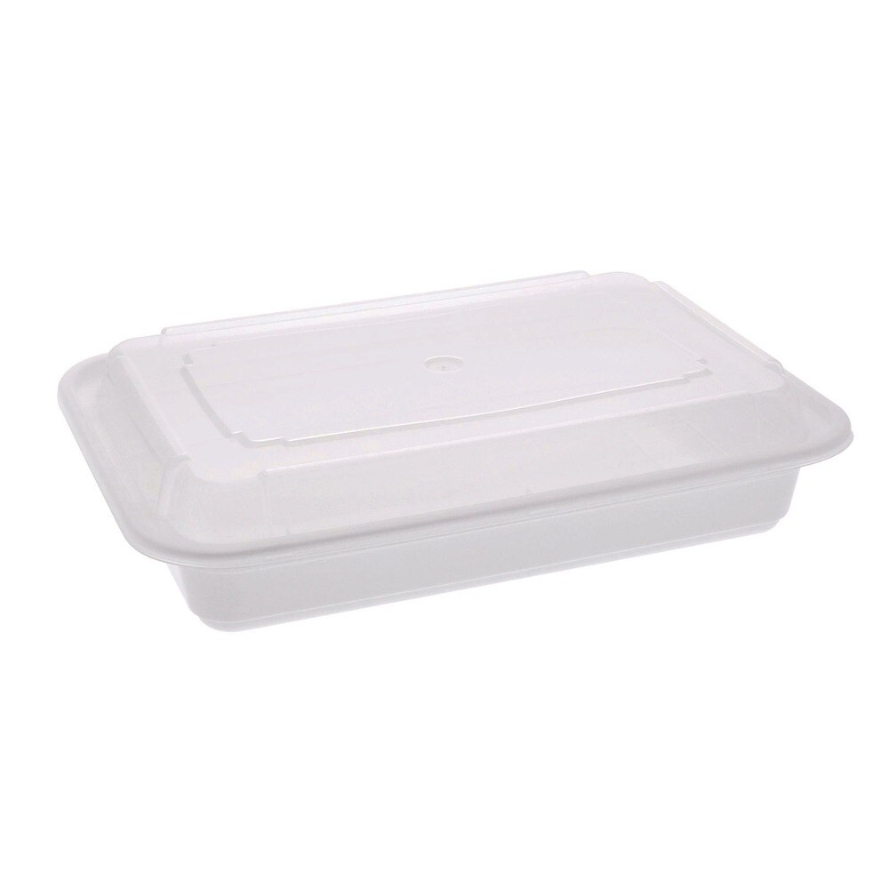 Pactiv Corp. Newspring VERSAtainer 8.8 in. x 6 in. x 2 in. Base/Lid Combo Microwavable Containers - White/Clear (150/Carton)