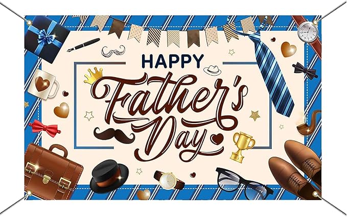 Happy Fathers Day Banner Backdrop Fathers Day Decorations Banner Blue Shirt I Love Dad Father’s Day Party Background Decorations Photo Booth Props 70.8 x 43.3 Inch