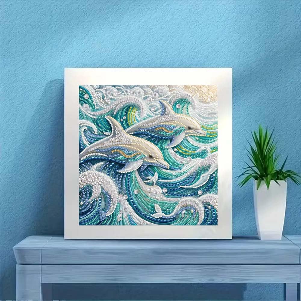 Dolphin Animal Special Shape Diamond Art Kits for Adults,5D Diamond Painting Kits for Adults Beginners,DIY Paint by Diamond Dots Crystal Rhinestones Painting Kits for Home Wall Decor 12×12inch
