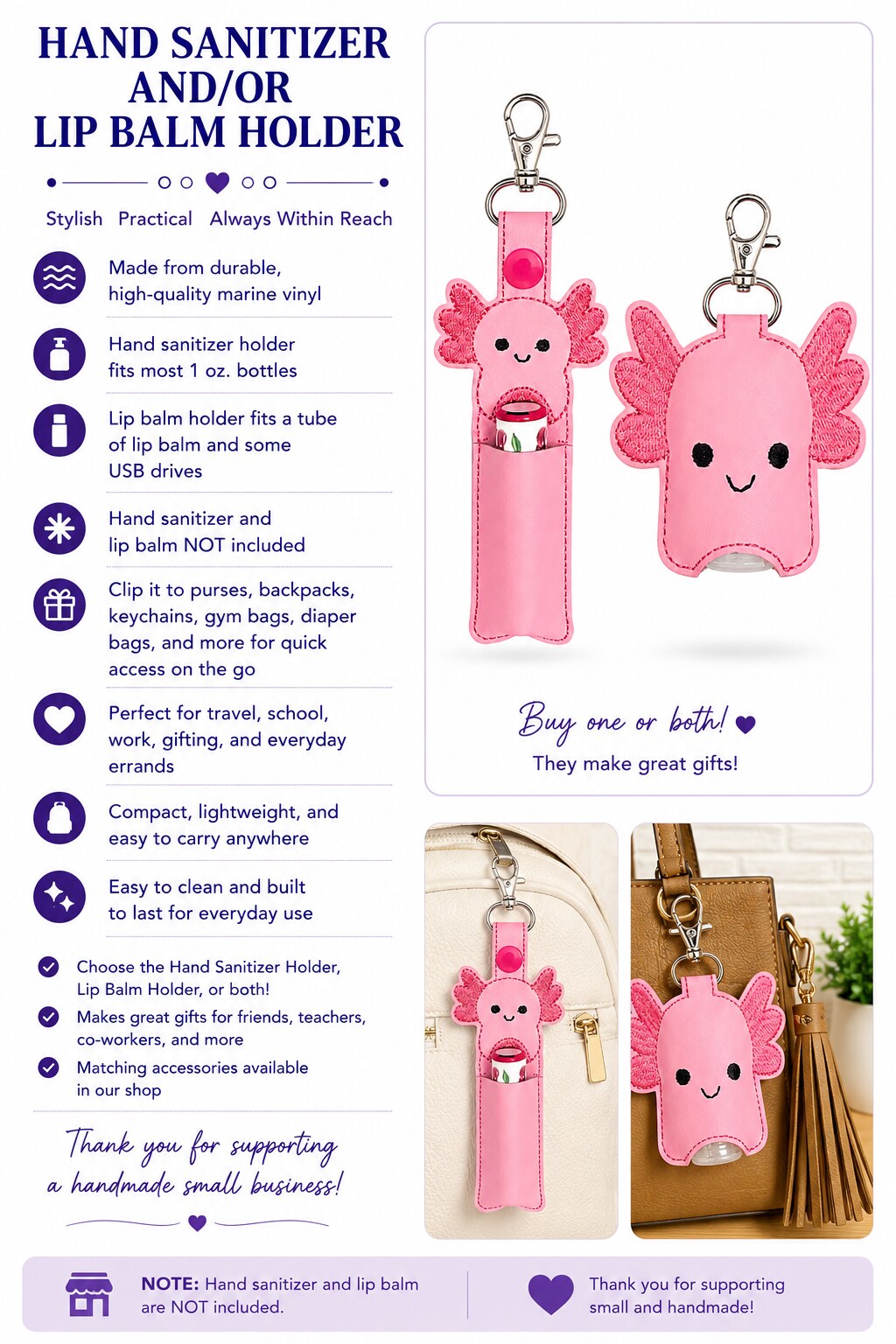 Axolotl Hand Sanitizer Holder and or Lip Balm Holder | MakerPlace