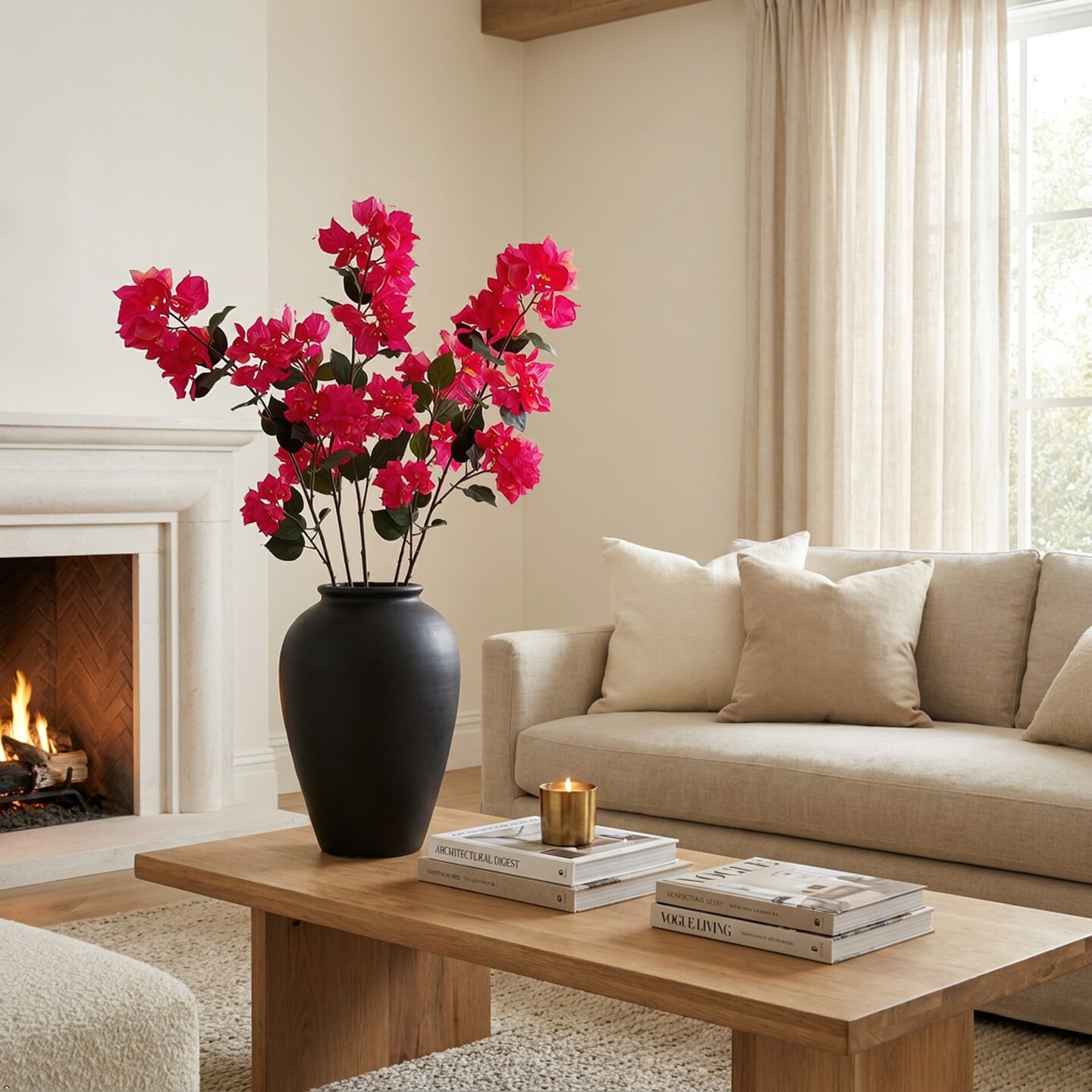 Vibrant 47" Fuchsia Bougainvillea Spray 12 Pieces- Lifelike Artificial Floral Accent for Home or Event Decor