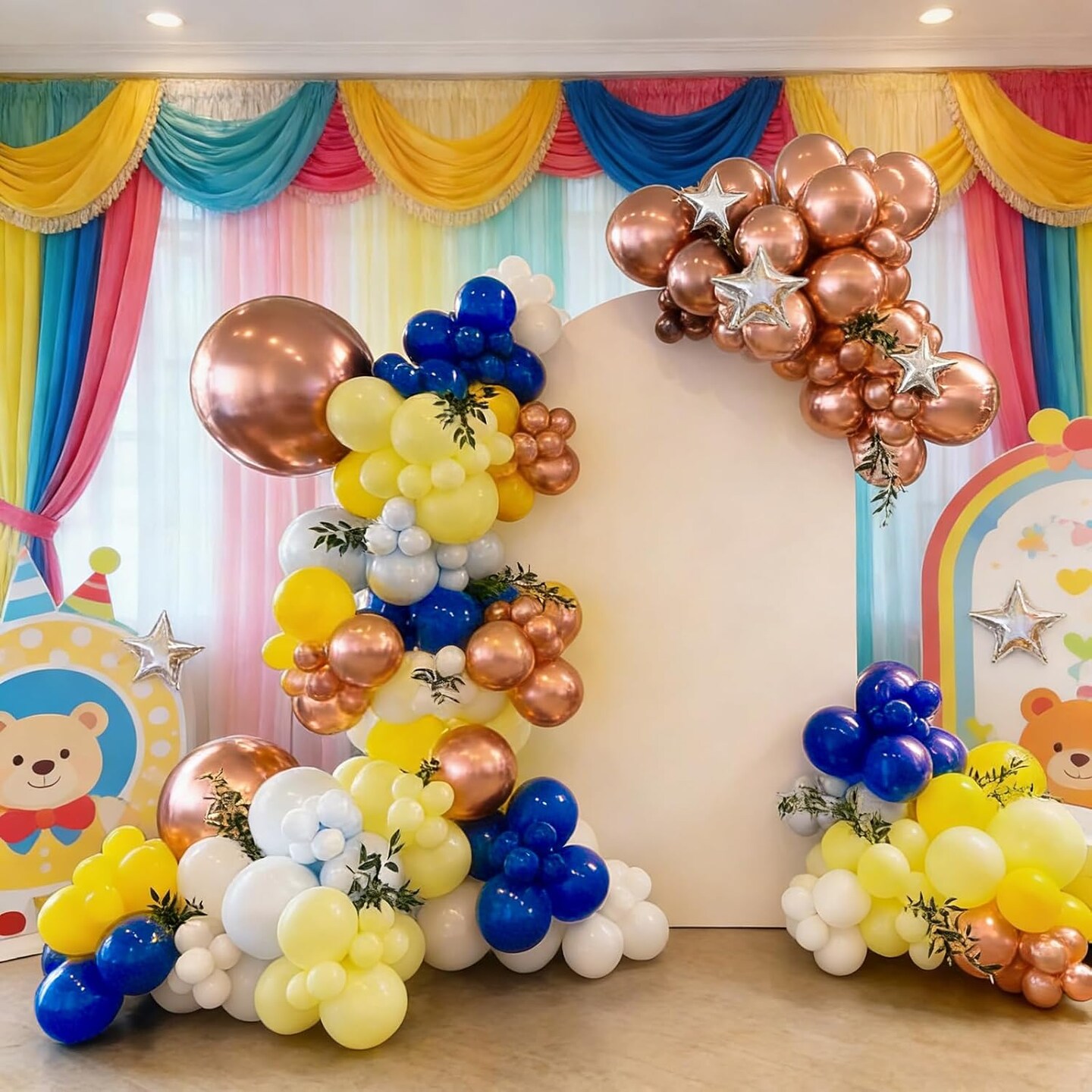 103PCS Blue Yellow Balloon Garland Arch Kit – Royal Blue, White & Yellow Balloons for Graduation 2026, Baby Shower, Birthday, Easter & Party Decorations