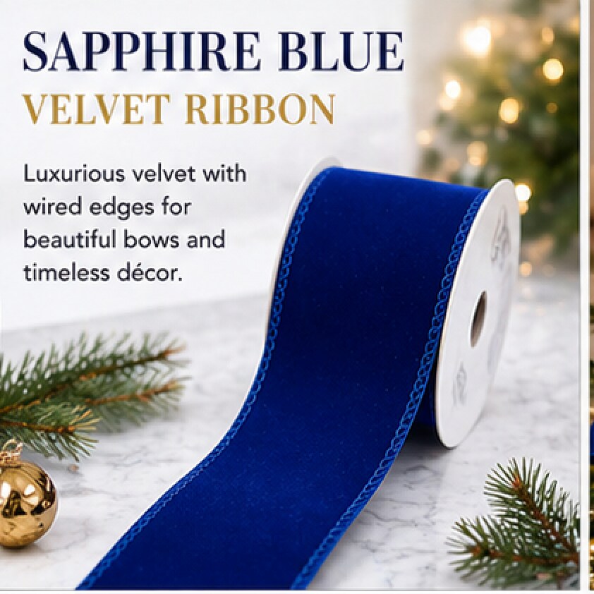 Designer's Shop Sapphire Blue Velvet Wired Ribbon 2.5