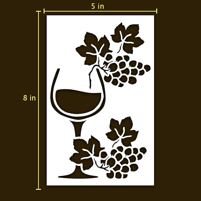 Grape Vine Stencil | Valentines Day Border Elegant Drink Coctails Vine Multipack Set Stencils for Painting on Wood, Glass, Wall, Rock, Fabric, Walls, Canvas, Glassware | Vine Stencil Template