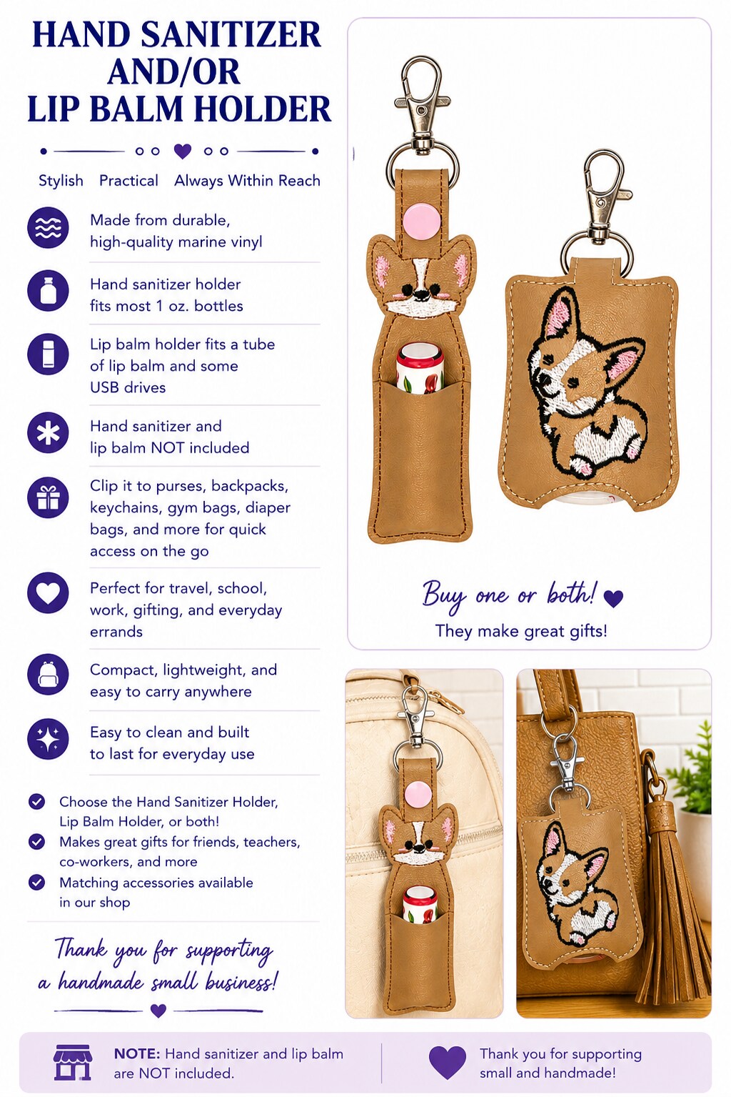 Corgi Hand Sanitizer Holder and or Lip Balm Holder | MakerPlace by