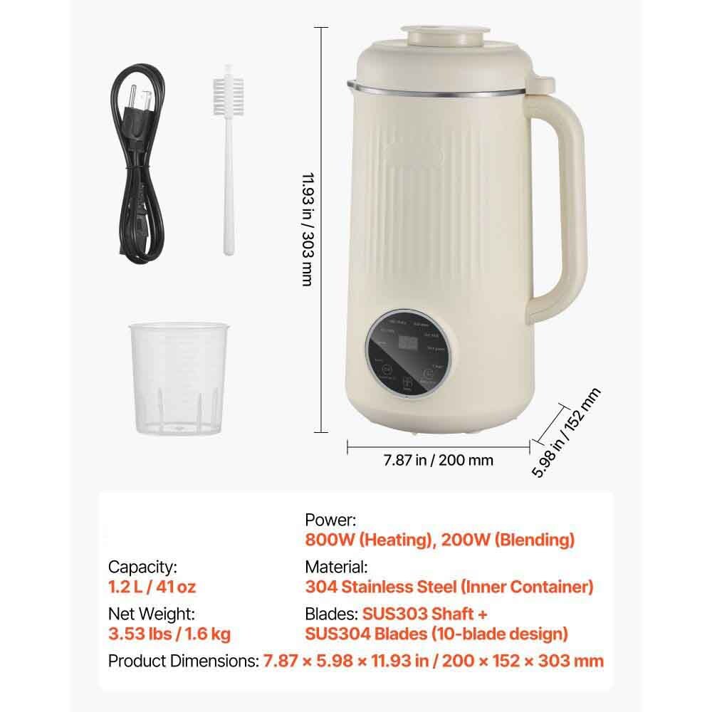 Nut Milk Maker with 10 Stainless Steel Blades for Soy, Oat, and Nut Drinks
