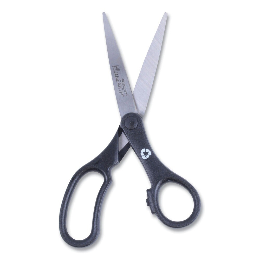 Westcott 8 in. Long 3.25 in. Cut Length KleenEarth Basic Plastic Handle Scissors - Straight Black Handle