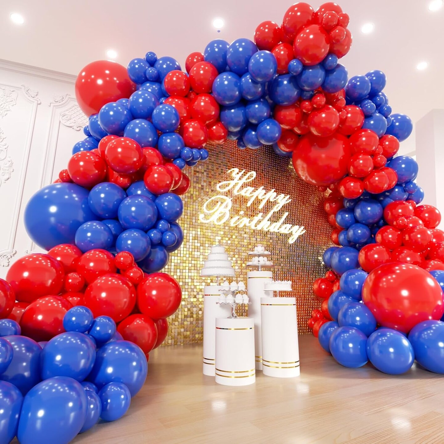 154PCS Red and Blue Balloon Garland Arch Kit – Royal Blue & Red Balloons in 5–18 Inch Sizes for Birthday, Wedding, Baby Shower, Graduation, Independence Day & Themed Party Decorations