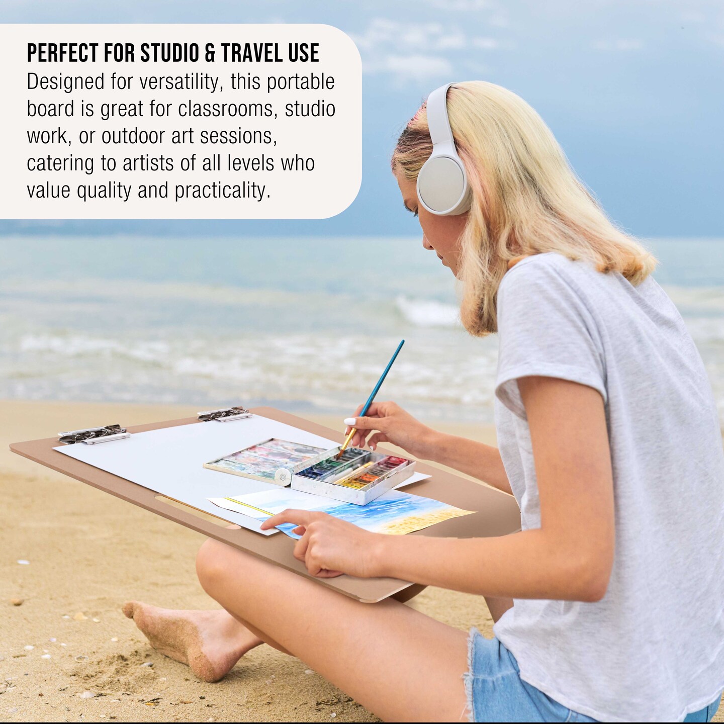 23" x 26" Artist Sketch Tote Board - Lightweight Hardboard Drawing Board with Handle, Clip & Rubber Band for Art, Sketching, Travel, Studio