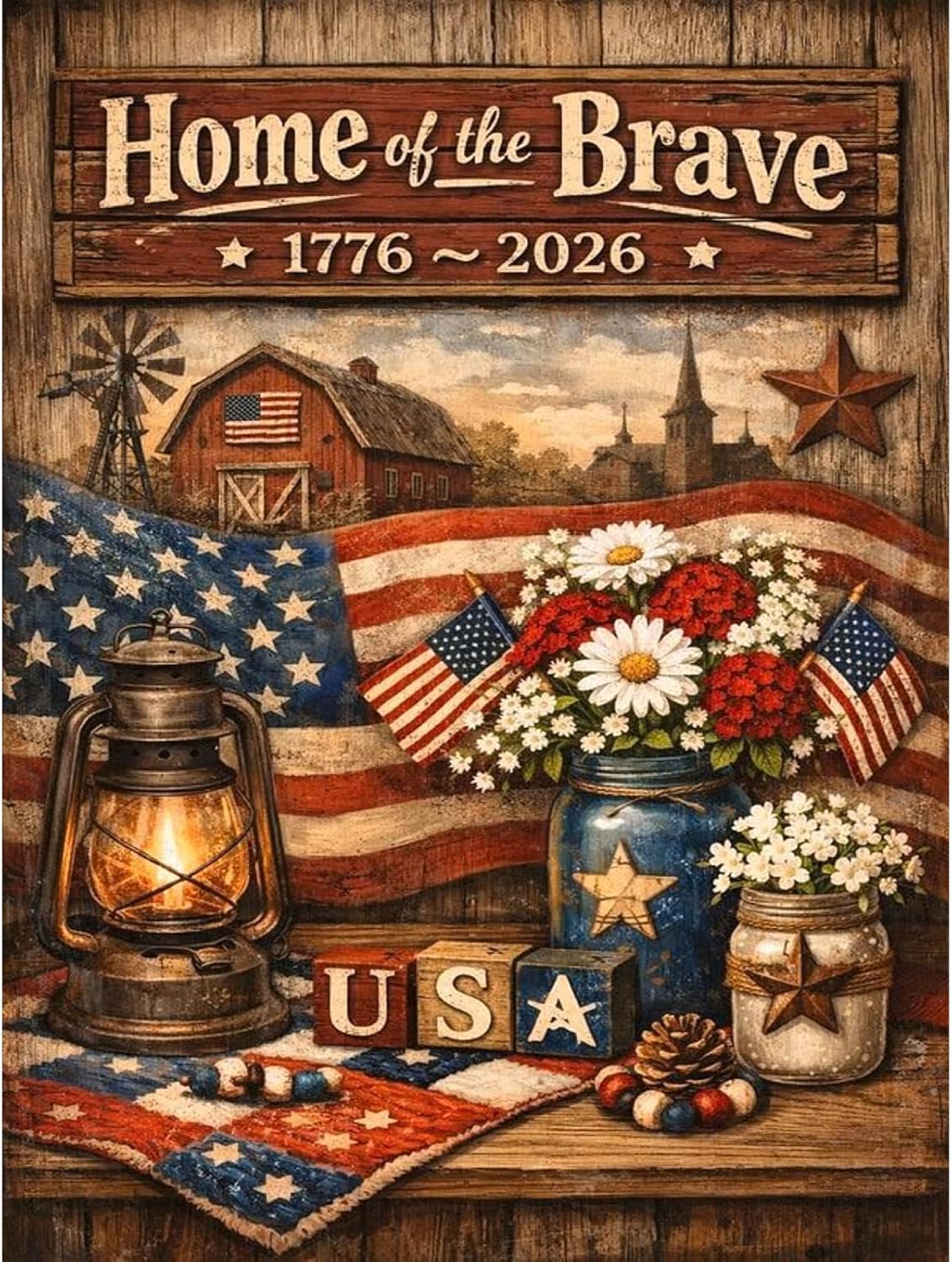 Independence Day 5D Diamond Painting Kit for Adults & Beginners 16x12 Inch Full Drill DIY Diamond Art US 4th of July Wall Home Decor Craft Set