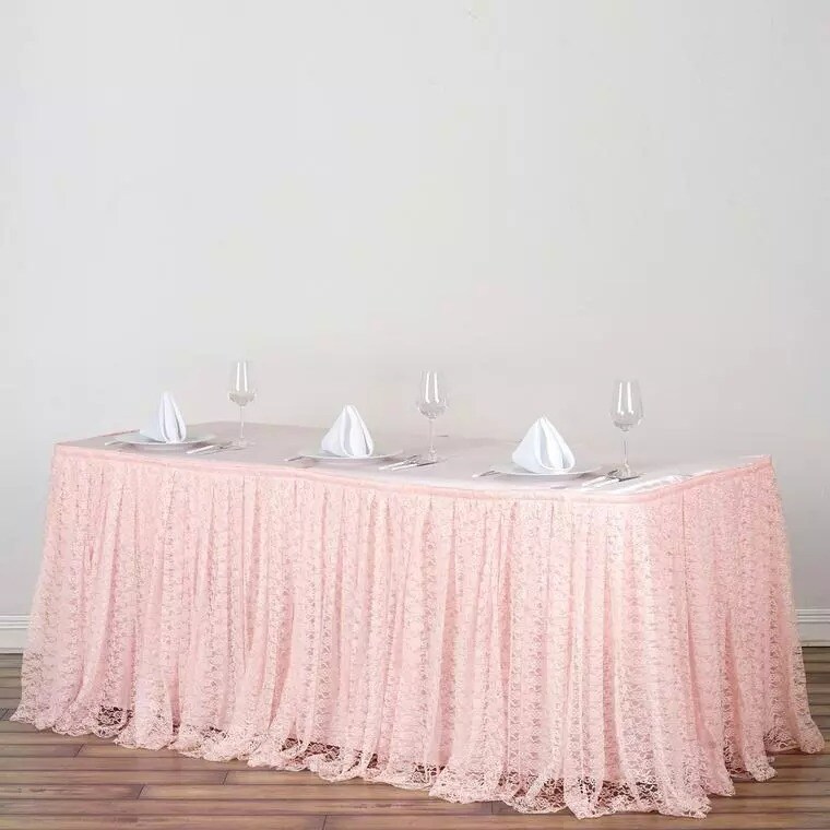 17 feet x 29&#x22; Blush LACE Banquet TABLE SKIRT TradeShow Wedding Party Catering