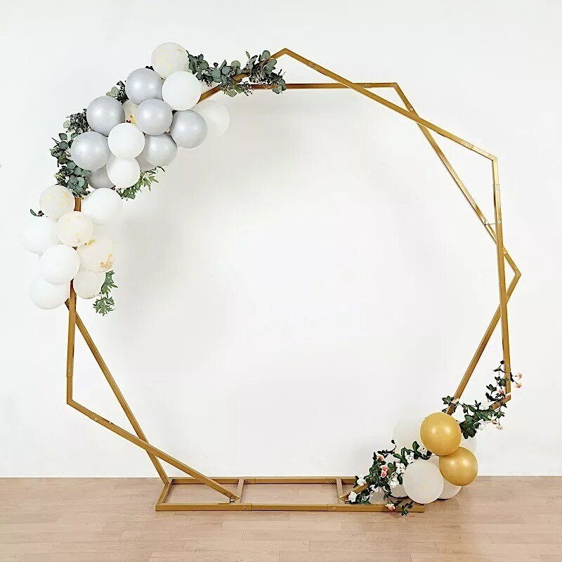 8 ft Gold Dual Geometric Shape Metal Wedding Arch Backdrop Stand Party Events
