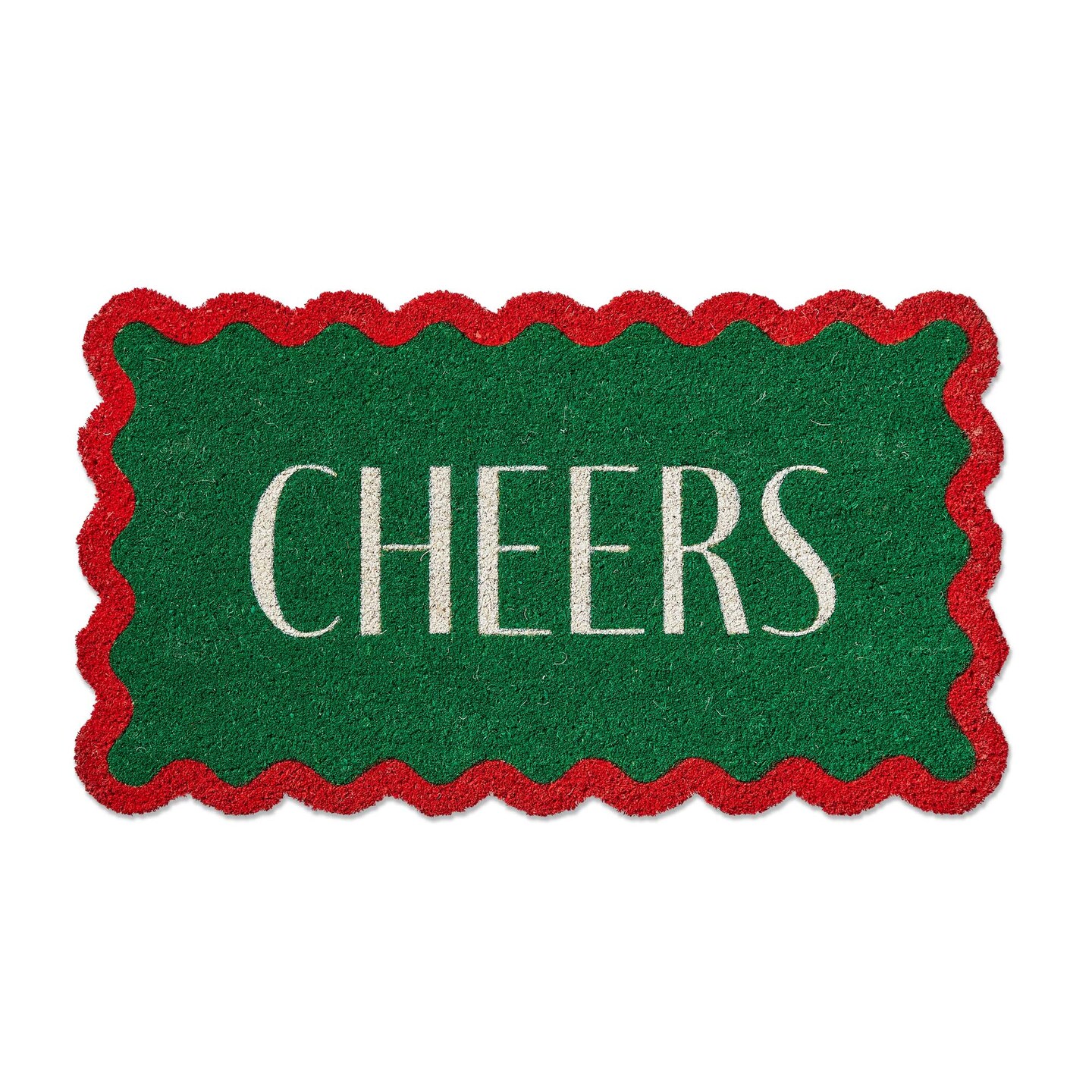 Cheers Scallop Shaped PVC Coir Door Mat Natural Coir Doormat for Christmas Green Multi 30x17 inches