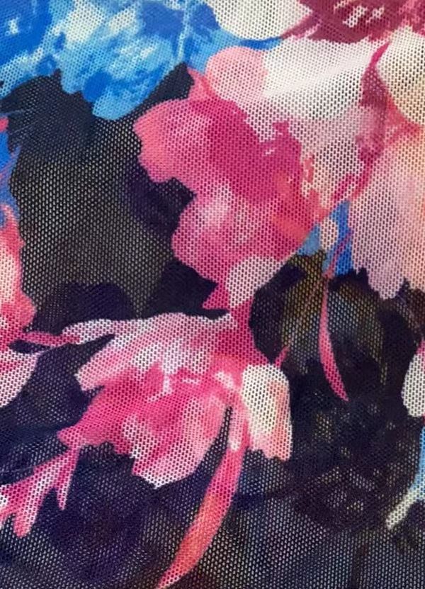 1 Yard Mesh Digital Floral Print Fabric, 54″ Wide Polyester Spandex Blend
